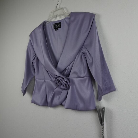 Alex Evenings Floral Trim Blouse Women's Petite Size MP Purple Wedding Guest - Picture 6 of 10